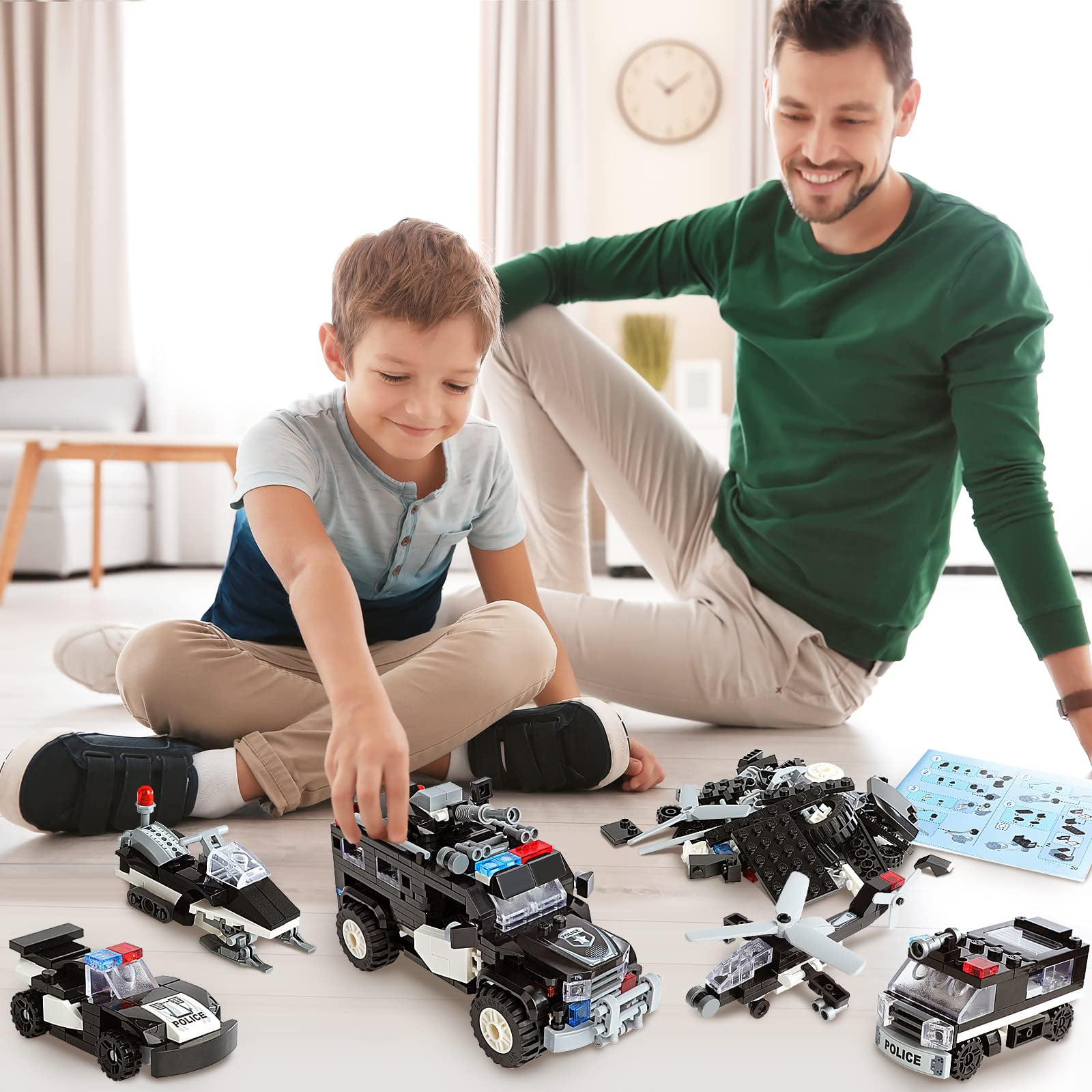 ENP City Police Building Set, 680 Pcs Building Block for Boys Girls, Armored Vehicles with Cop Cars Building Toy, Gift for Kids 6-18, Black