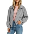 thumbnail image 4 of StSilkitty Casual Jacket for Womens Solid Color Long Sleeve Full Zip Collared Sweatshirt Jackets with Pockets, 4 of 8