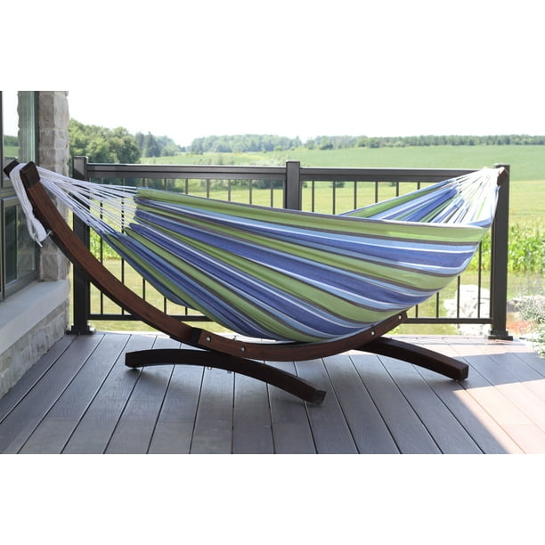 Double Cotton Hammock with Solid Pine Arc Stand Oasis (8ft) (FSC