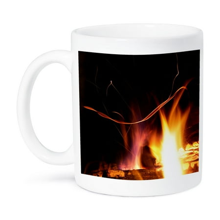3dRose, Photograph of flickering flames from a fire in an outdoor fireplace., 11oz Mug