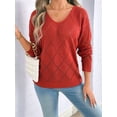 thumbnail image 5 of Women'S Crochet Sweater Top Hollow Out Long Sleeve Pullover Tops Fall Outfits Fashion Orange-Red M, 5 of 9