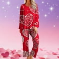 thumbnail image 2 of Cavosen Valentine's Day Holiday Pajamas for Women Long Sleeve Soft Crew Neck Shirt Wide Leg Pants Heart Printed Breathable Casual Nightwear Red S, 2 of 6