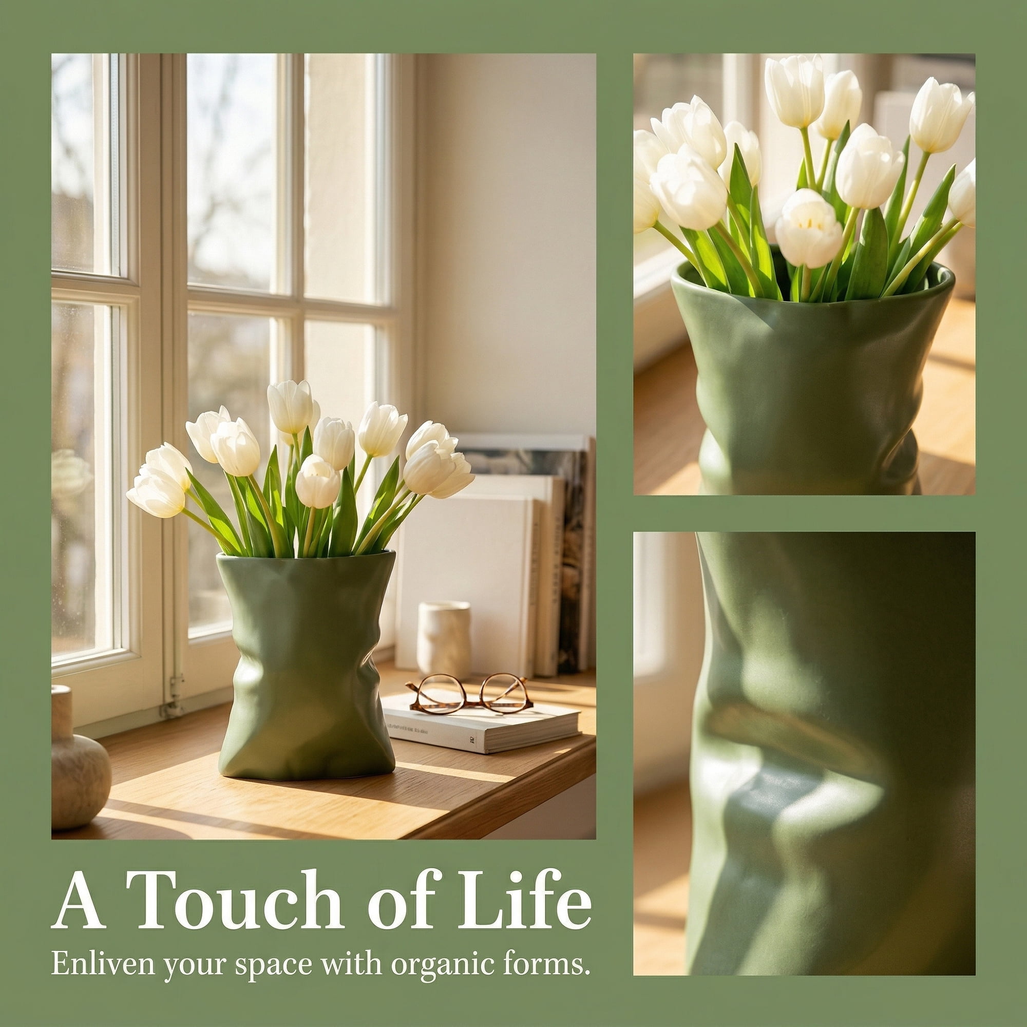 Unique Bargains Modern Ceramic Large Opening Flower Vase Green 5.6"L x 4.2"W x 6.2"H
