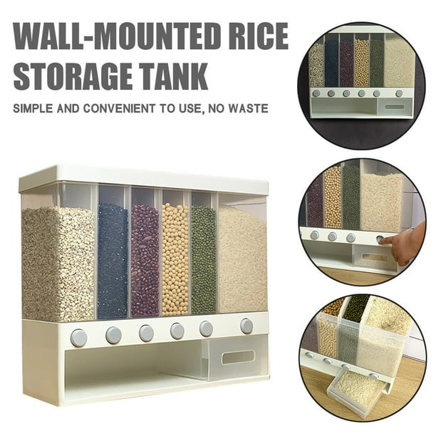 Suministros de cocina, utensilios y aparatos de cocina, cubo de arroz de granos integrales Tanque de almacenamiento de arroz montado en la pared Distribuidor de arroz montado en la pared