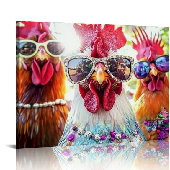 Autua Fashion Chickens Ready to Hang Canvas Wall Art Home Decor 20x16in