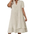 thumbnail image 2 of Women's Short Sleeve V-Neck A-Line Dress Solid Color Mid-Waist Summer Casual, 2 of 7