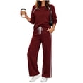 thumbnail image 3 of 2 Piece Women's Tracksuit Fall Side Striped Crewneck Long Sleeve Tops Straight Leg Pants Workout Outfits S-XXL, 3 of 7