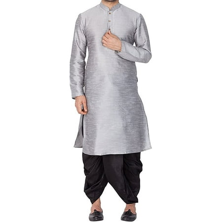 

Royal Kurta Dupion Silk Kurta Dhoti For Men (42 Silver)