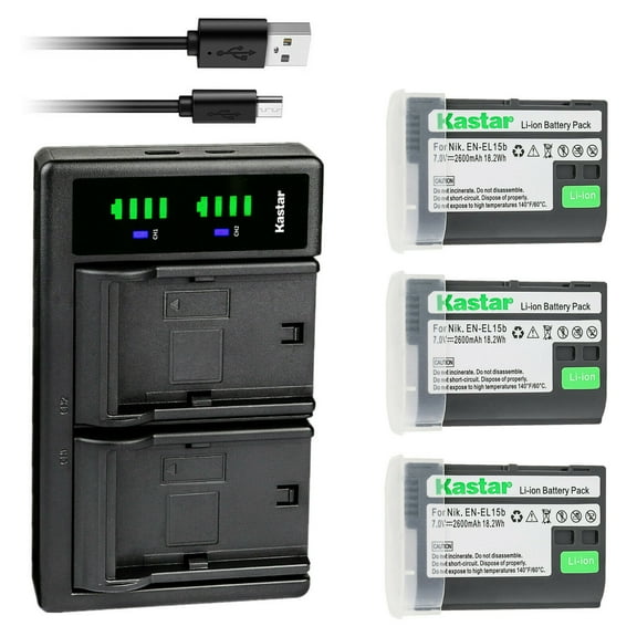 Kastar 3-Pack EN-EL15e Battery and LTD2 USB Charger Replacement for Nikon EN-EL15, EN-EL15a, EN-EL15b, EN-EL15e Battery, Nikon Z 5, Z5, Z 6, Z6, Z 7, Z7, Z 7 Q3, Z7Q3 Cameras