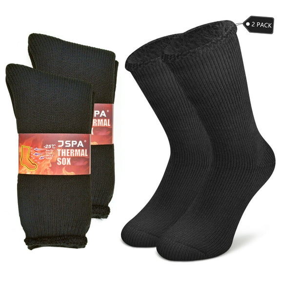 JSPA Men's Thick Trapping Boot Insulated Heated Thermal Socks,Black,2 Pack,Large