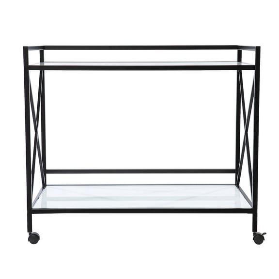 SEI Furniture Maxton Contemporary Glass and Iron Bar Cart in Black