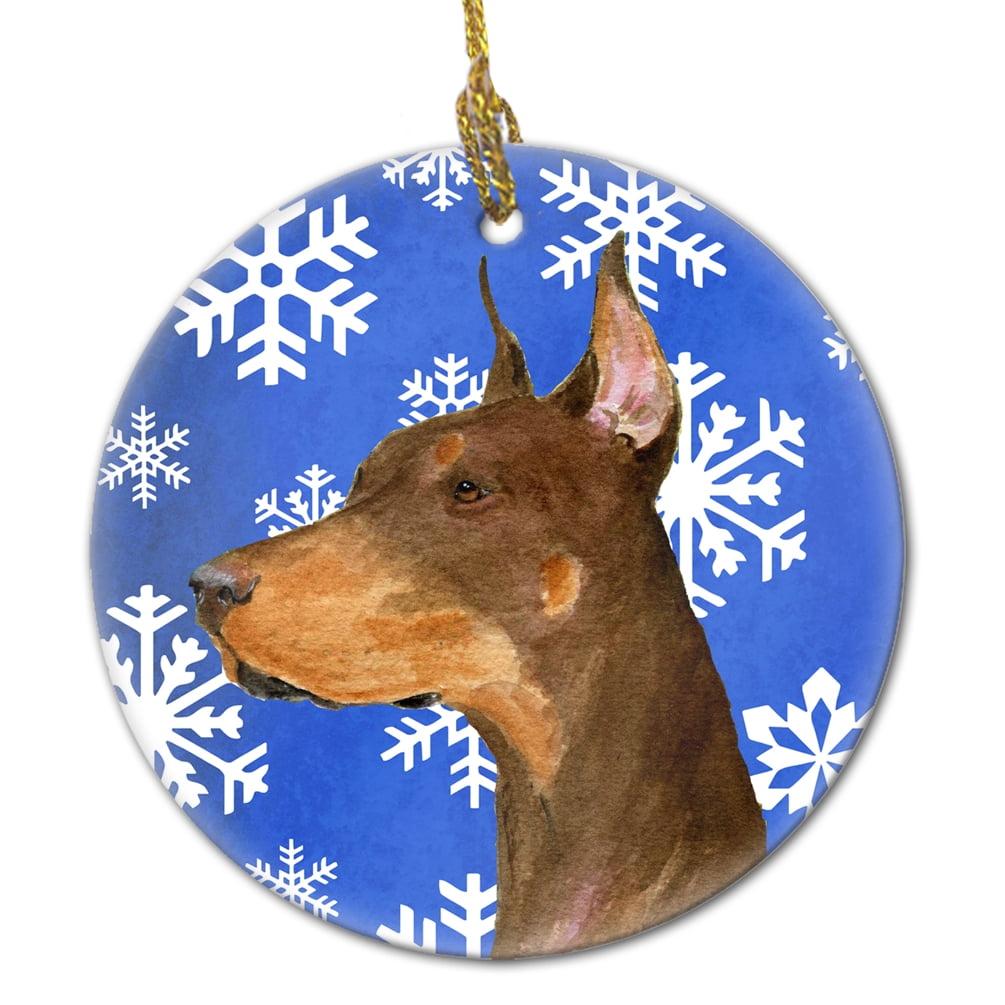 Doberman Winter Snowflakes Holiday Christmas Ceramic Ornament SS4606 ...