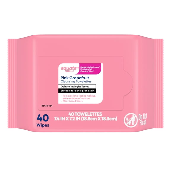 Equate Pink Grapefruit Cleansing Towelettes, 40 Count