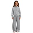 thumbnail image 3 of GiLiling Girls Pullover Hoodie with Kangaroo Pocket and Wide Leg Pants Set, Kids 2 Piece Fall Winter Sweatsuit Outfits (Grey, 3-4 Years), 3 of 8