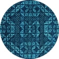 thumbnail image 1 of Ahgly Company Machine Washable Indoor Round Abstract Turquoise Blue Modern Area Rugs, 8' Round, 1 of 4