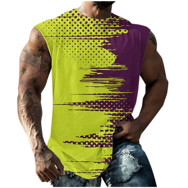 Hombres Moda Casual Impresión Suéter Cuello Redondo Deportes sin Mangas Tanque