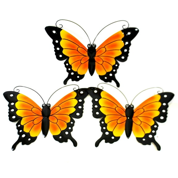 Home & Garden Set/3 Butterfly Wall Hangings Yard Orange Flower 31835564 Set/3