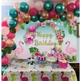 thumbnail image 3 of 7×5FT Hawaiian Summer Birthday Backdrop Flamingo Flowers Palm Leaves Background Luau Party Supplies, 3 of 6