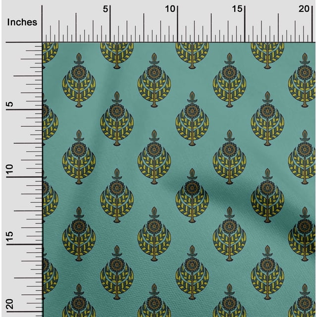 oneOone Polyester Lycra Fabric Leaves & Floral Block Printed Fabric 1 Yard 56 Inch Wide
