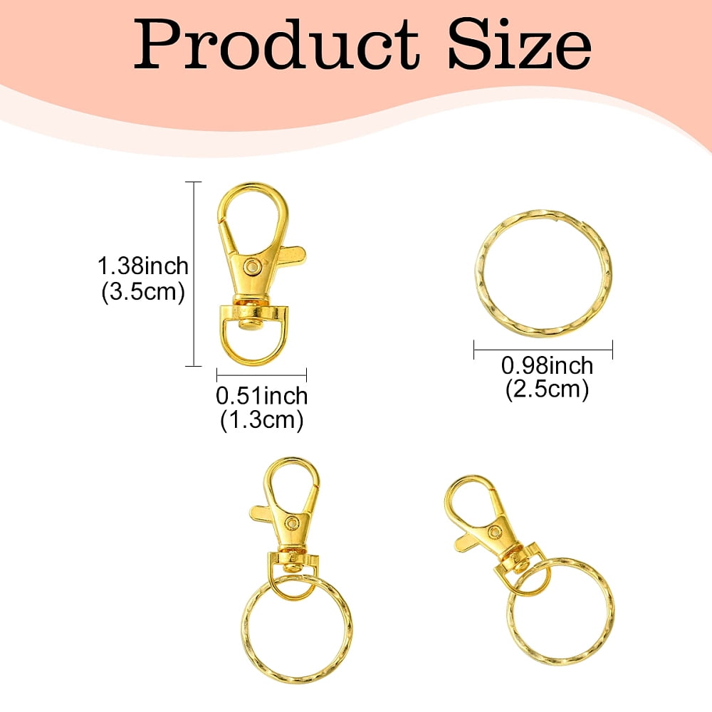 1box 60pcs Alloy Swivel Lobster Claw Clasps Swivel Snap Hook with 60pcs Iron Split Key Rings Keychain Clasps set Golden 35x13mm Hole: 8.5mm