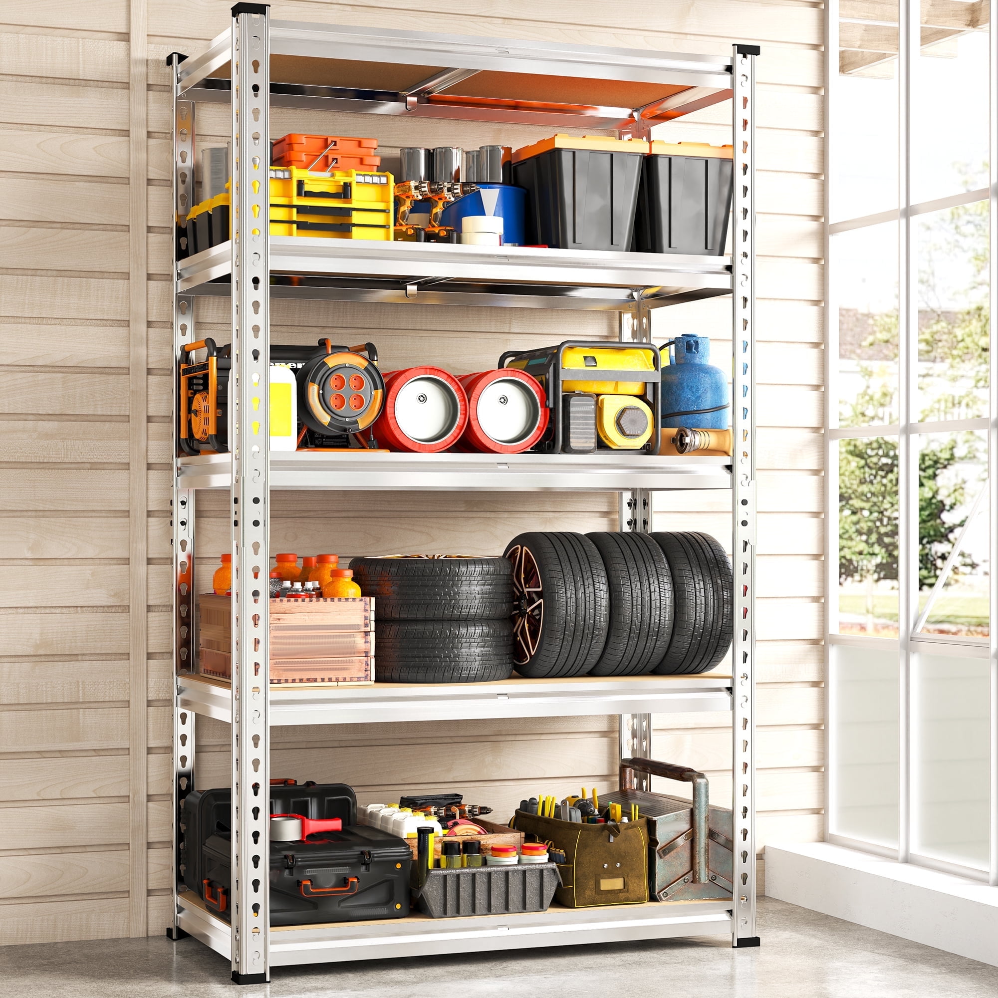 REIBII 5 Tier Storage Shelves 2020LBS Garage Shelving Units Heavy Duty Adjustable Shelf for Warehouse Pantry Closet,28"Lx12"Wx 59.8"H,Galvanized