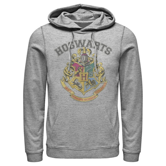 Men's Harry Potter Vintage Hogwarts Crest  Pull Over Hoodie Athletic Heather 2X Large