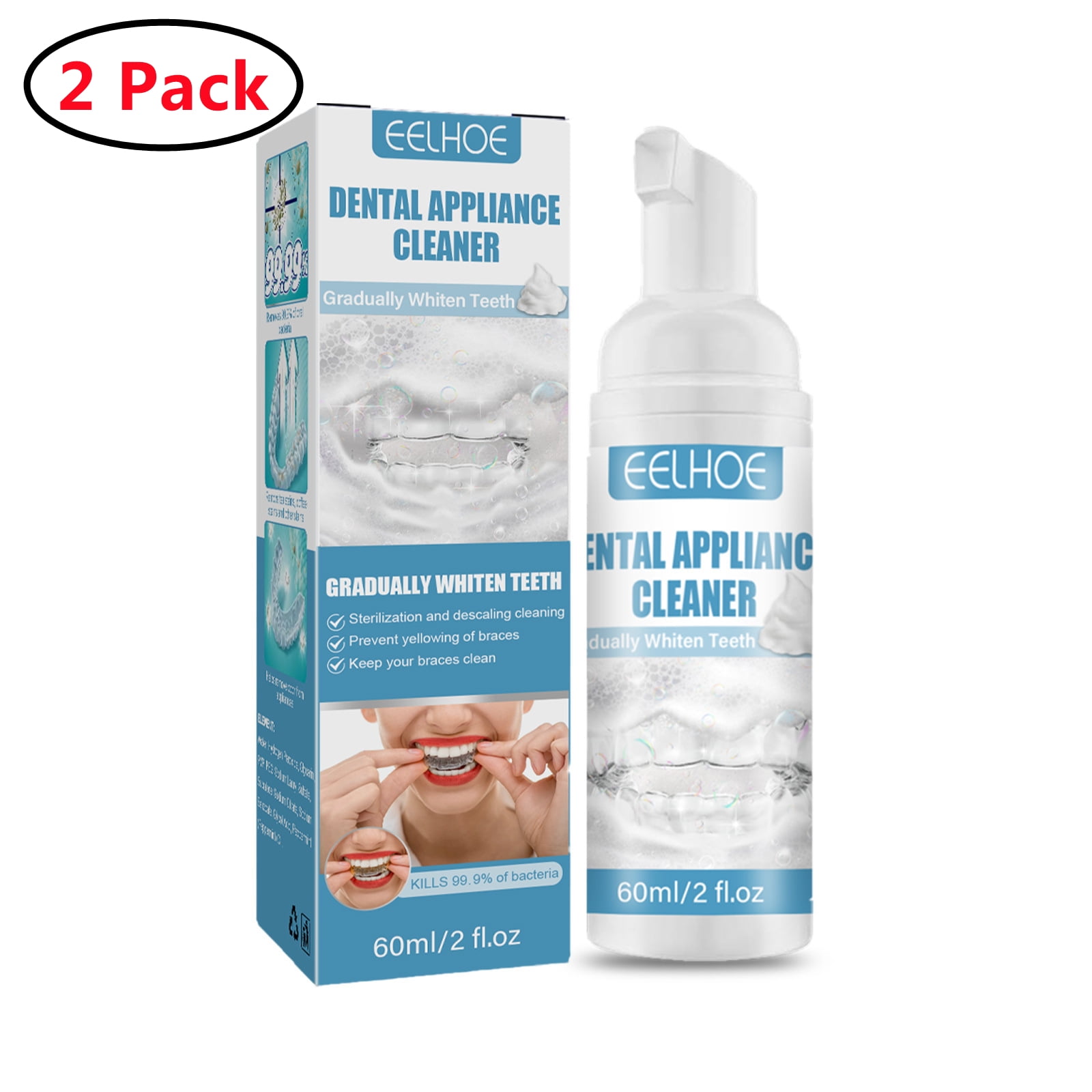 2 Pack All Natural Dental Appliance Cleaner,Dentures, Retainers
