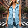 thumbnail image 6 of Tqcoqu Women's Utility Cargo Vest with Multi Pockets,Stand Collar Zip Up Drawstring Waist Sleeveless Casual Outdoor Waistcoat Jacket, 6 of 9