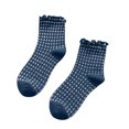 thumbnail image 2 of AVRNLIQ Womens Preppy Gingham Frilly Crew Socks, Soft Knit, One Size, Blue, 2 of 4