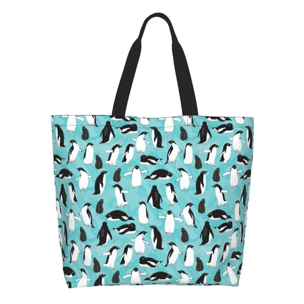 Fotbe Penguins Bolsa Tote Estética de Lona con Estampado para Mujer - Bolsa Reutilizable de Hombro Casual para Vacaciones, Compras, Trabajo y Gimnasio