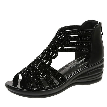 

ZHAGHMINwomens Platform Sport Shoessummer Fish Shoes Sandals Zipper Women Hollow Casual Mouth Back Women S Casual Shoes Women Shoes Slip On Casual Women Shoes Summer Wedge Flat Shoes For Women Casua