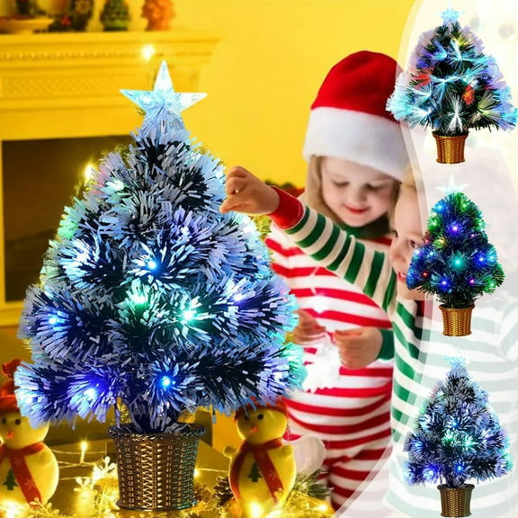 17.7 Inch Pre-Lit Artificial Christmas Tree with Colorful LED Lights | USB Powered Small Tabletop Tree for Home Office Party Holiday Decorations
