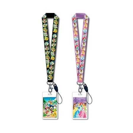 Novelty Character Accessories Disney Mickey Mouse and Friends Black Lanyard with Card Holder and Disney Princesses Pink Lanyard with Card Holder