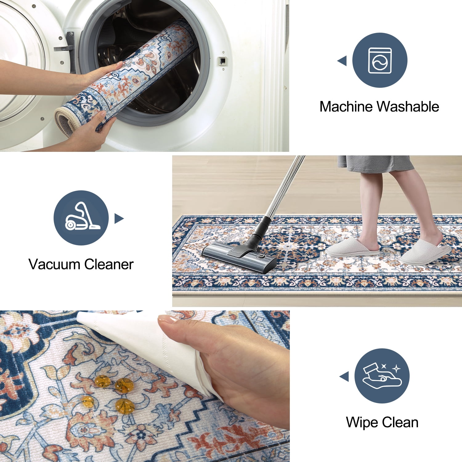 Kitchen Rug and Mat, Yamaziot Boho Kitchen Rug Set of 3, Non Slip Washable Farmhouse Floor Mat Hallway Runner, Laundry Room Carpet
