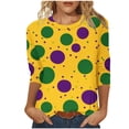 thumbnail image 2 of Cavosen Mardi Gras 3/4 Length Sleeve Womens Tops Dressy Holiday Carnival Round Neck Tops Polka Dots Graphic Print Blouse Festival Novelty Shirts Loose Athletic T-Shirts Party Purple S, 2 of 5