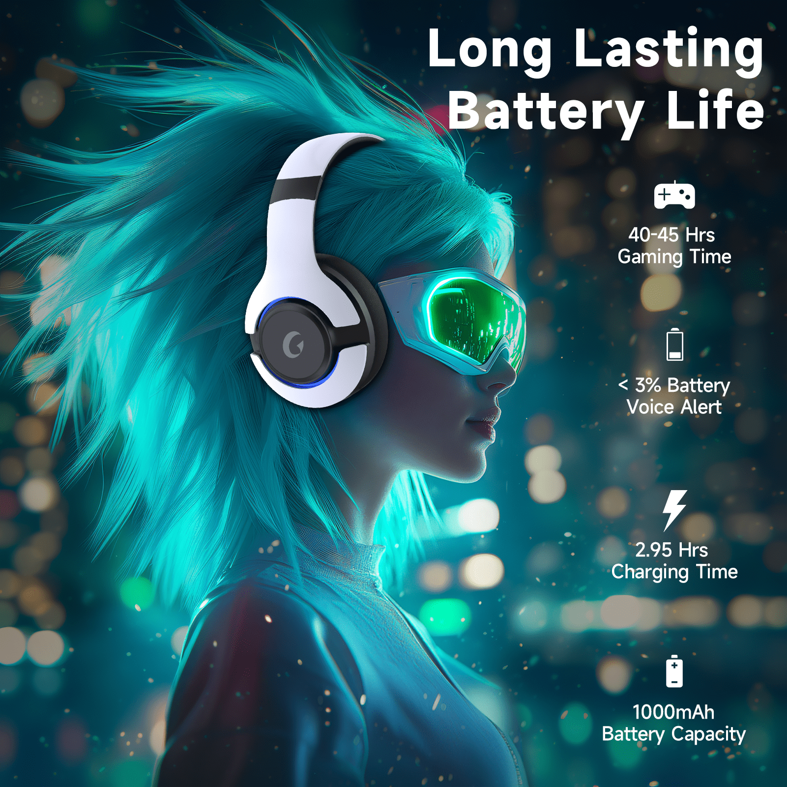 AYEDLOE 2.4GHz Wireless Gaming Headset for PS5, PS4, PC, Switch , Bluetooth 5.3 Gaming Headphones, Noise Canceling Mic, 45H, RGB, Black-White