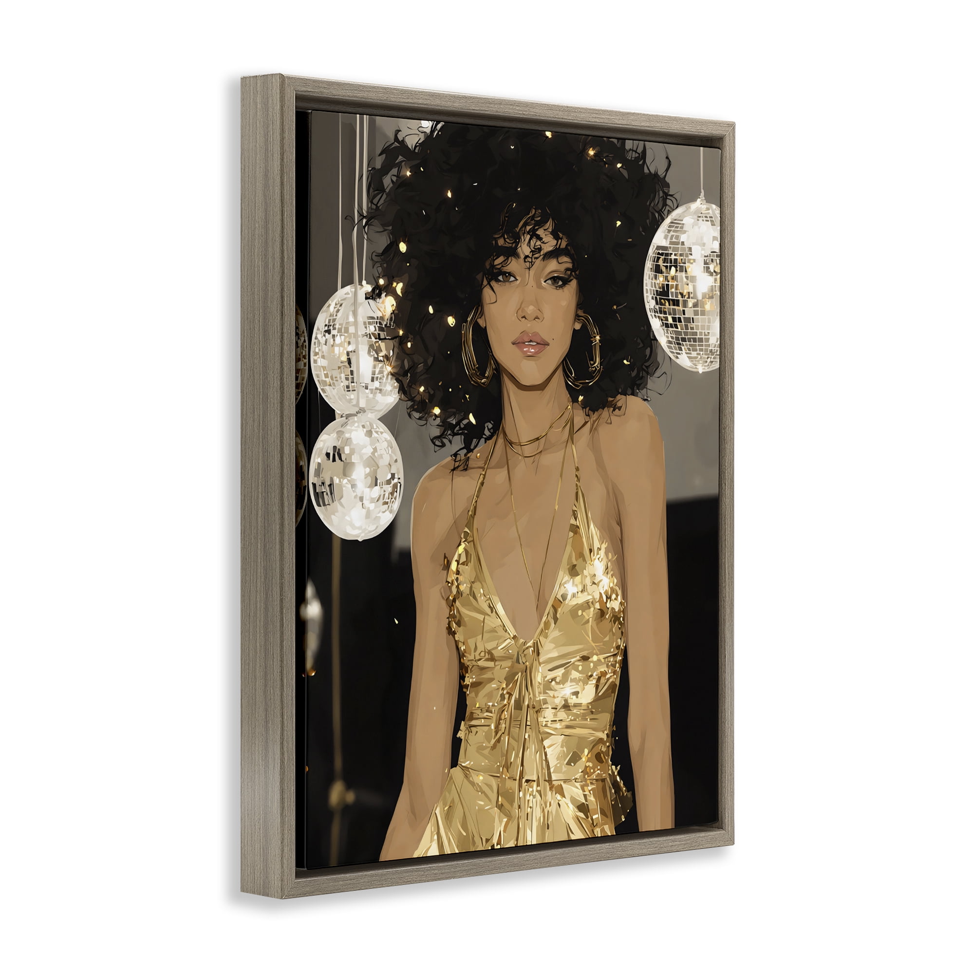 Stupell Industries Golden Disco Dream Party Brown Framed Floater Canvas Wall Art, design by Franklyn Gregory