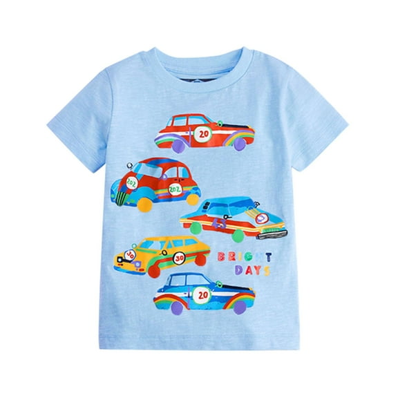 LNMQLPDBS Boys' Tops, Tees & Shirts Funny Car Letters Pattern Printed Crewneck Short Sleeve Tees Birthday Gifts for Kids Toddler Boys Clothes Summer Blouse Light Blue 3-4 Years