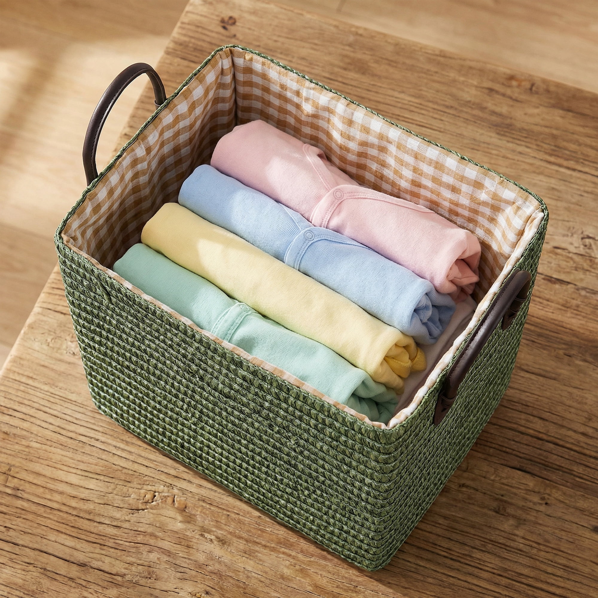 Unique Bargains Compactable Woven Storage Basket Storage Bin Green 11.8*9.1*11.4in