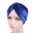 thumbnail image 4 of Gorro musulmán con envoltura de pelo plisado retorcido, sombreros musulmanes Azul Zulema  Turbante plisado, 4 of 5