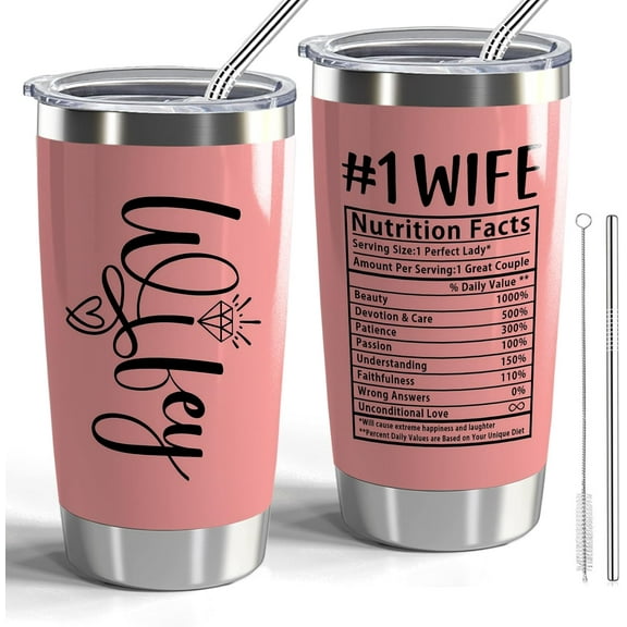 Valentine''s Day Gifts To My Wife Tumbler 20oz Couple Wedding Anniversary Romantic Gifts for Wife Insulated Tumbler with Lid and Straw (WIFE Nutrition Facts)