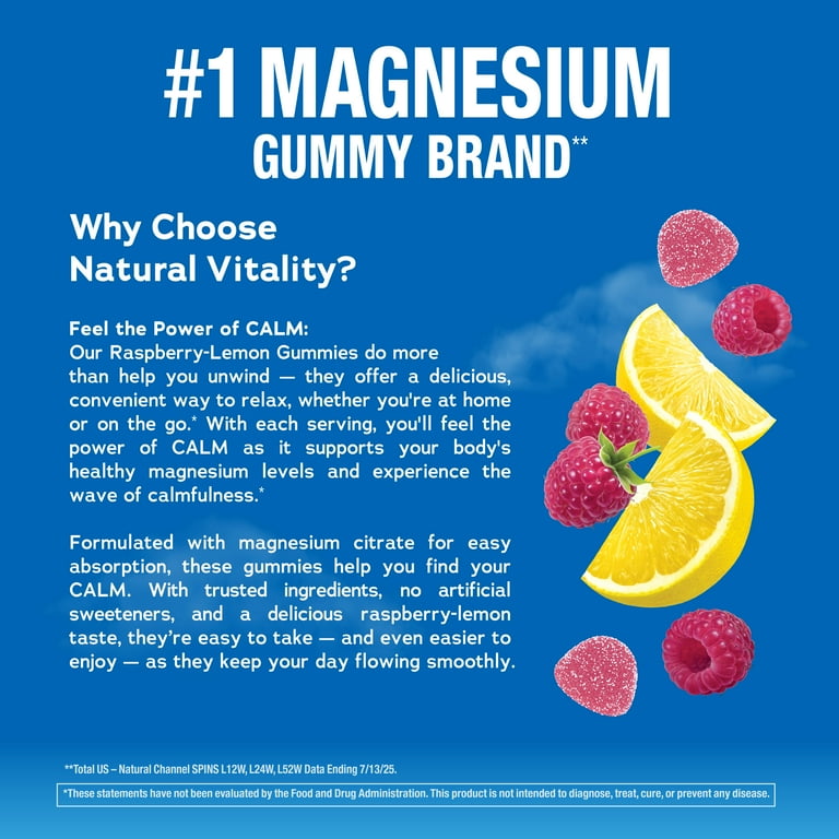 Natural Vitality Calm, Magnesium Citrate Gummies, Raspberry-Lemon