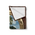 thumbnail image 2 of Hawaiian Soft Flannel Fleece Blanket, Porthole Inside Ship View of a Deserted Island Hill Cliff Tropical Holiday, Cozy Plush for Indoor and Outdoor Use, 50" x 60", Brown Yellow Green, by Ambesonne, 2 of 5