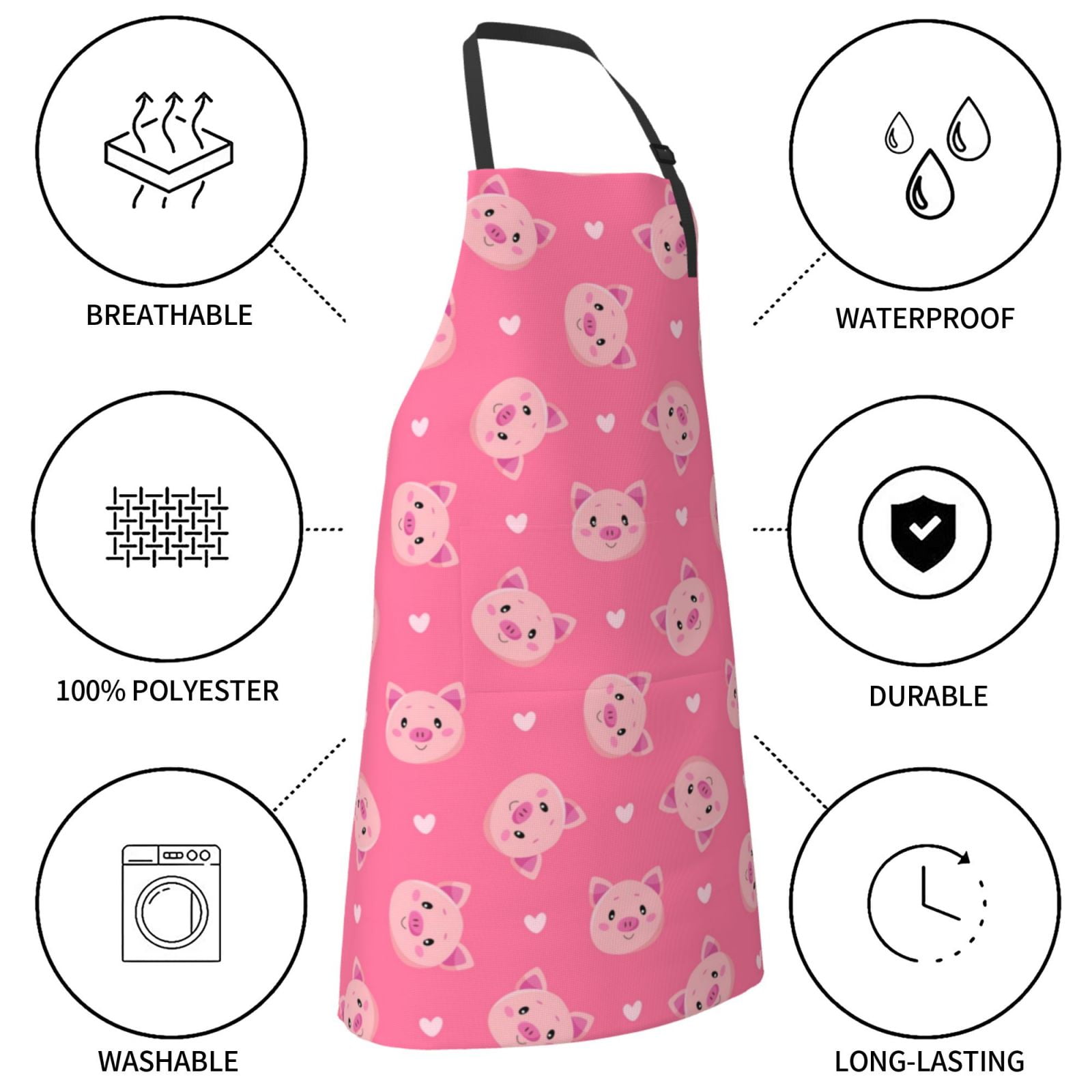 Kdxio Cartoon Pigs and Hearts Apron with Pockets Adjustable Kitchen Aprons for Men Women Waterproof Aprons for Cooking,Drawing,Crafting, Baking Household Cleaning