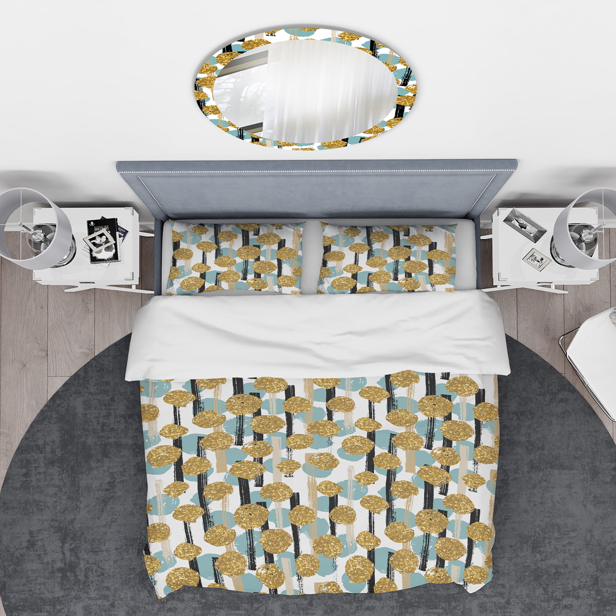 Designart 'Hand drawn Blue and Golden Glitter Circles' Modern & Contemporary Duvet Cover Set