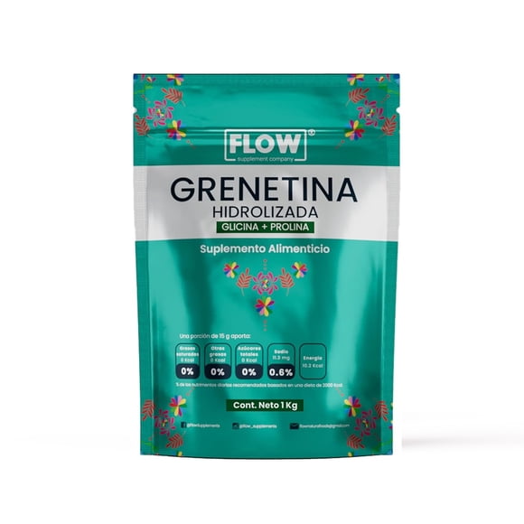 Flow Supplements Grenetina Hidrolizada Glicina + Prolina para Soporte Articular y Piel 1 kg
