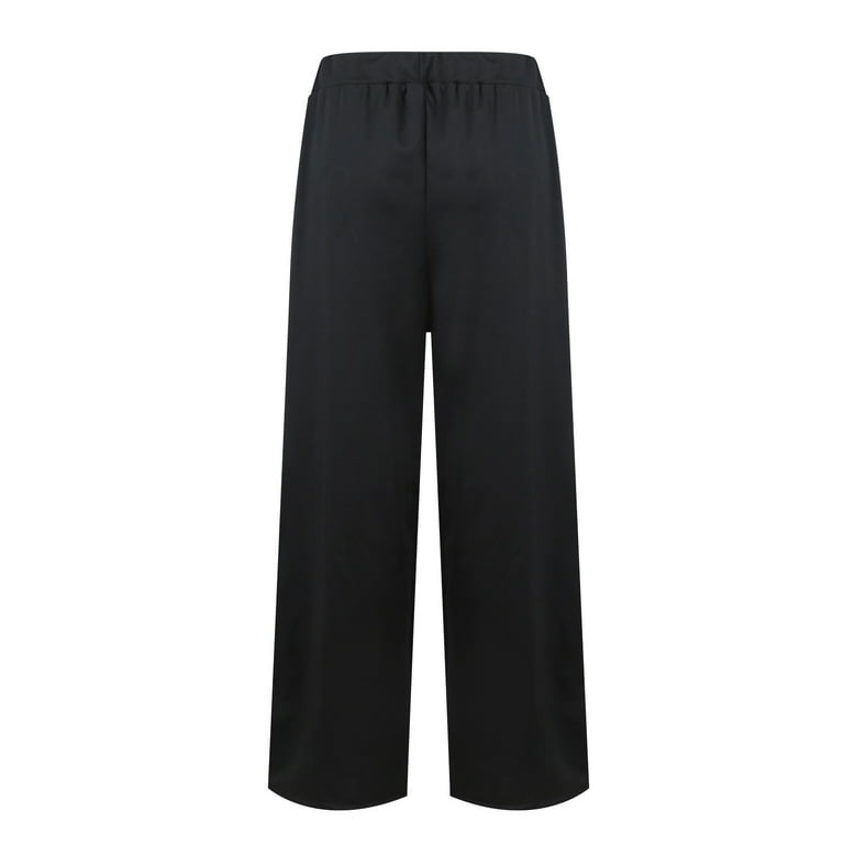 Women's Modal Soft Wide Leg Pants Elastic High Waist Casual Lounge Relaxed  Pants with Pockets Black XL