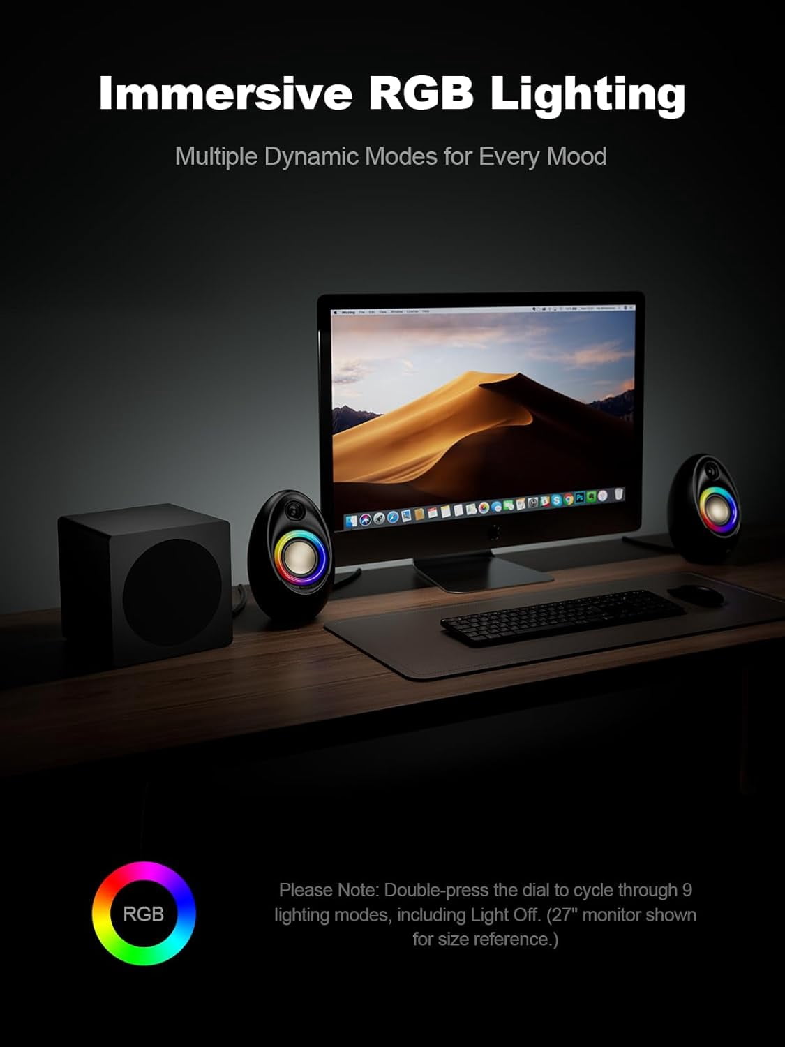Computer Speakers with Subwoofer, 2.1 PC Deep Bass and 80W Peak Power, Adapter Powered, Bluetooth 5.4 & USB/USB-C/AUX-in, RGB Desktop for Computer, Laptop, Monitor