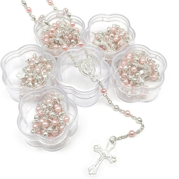 12 x Wholesale Bulk White & Gold /silver/pink/blue/purple Faux Pearl Rosaries for Baptism, Wedding, Memorial, Religious Favor