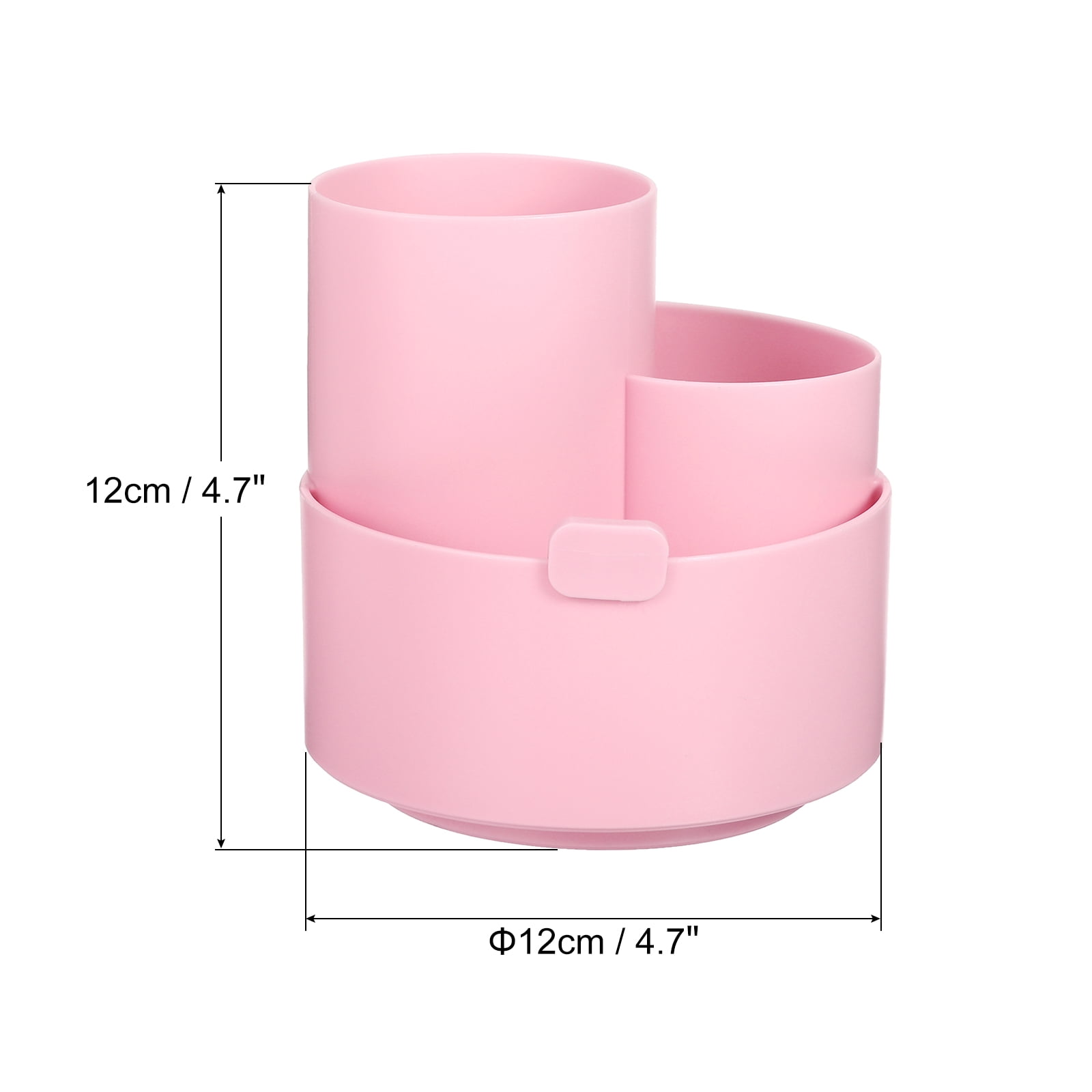 Unique Bargains Rotary Pen Holder 3 Slots Makeup Brush Desktop Organizer Pink